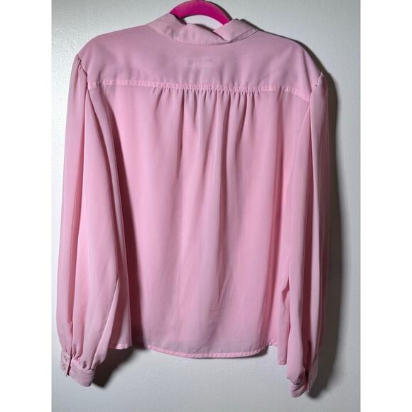 Vintage Chaus Women Pink Collared pleated Long Sleeves Button Down Shirt Size 14 - Picture 3 of 5